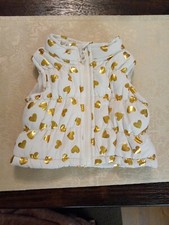 Healthtex Newborn Baby Puffer VEST, White/Gold Hearts, Front Middle Zipper.