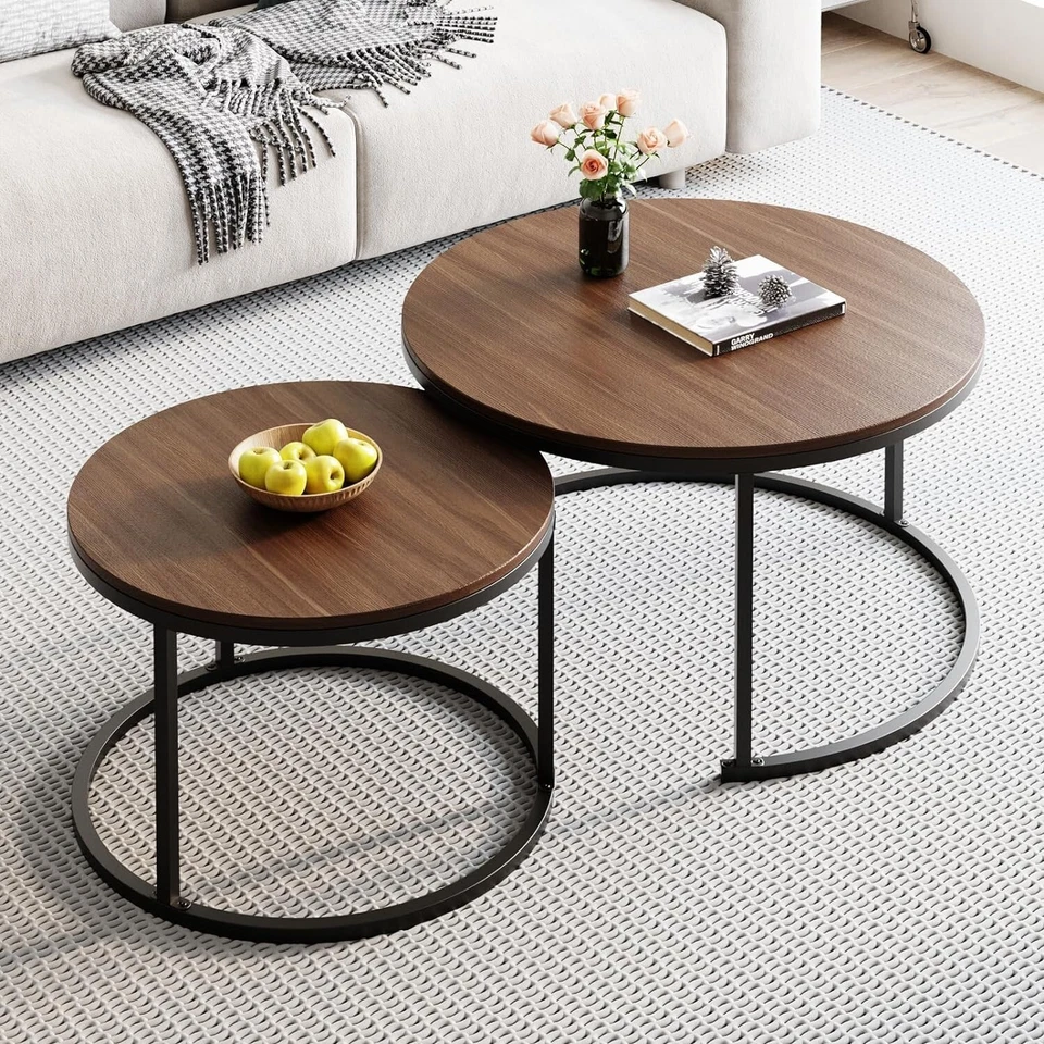 Nesting Coffee Tables Set of 2, Round Stacking Sofa Side Tables for Living Room - Image 4 of 4