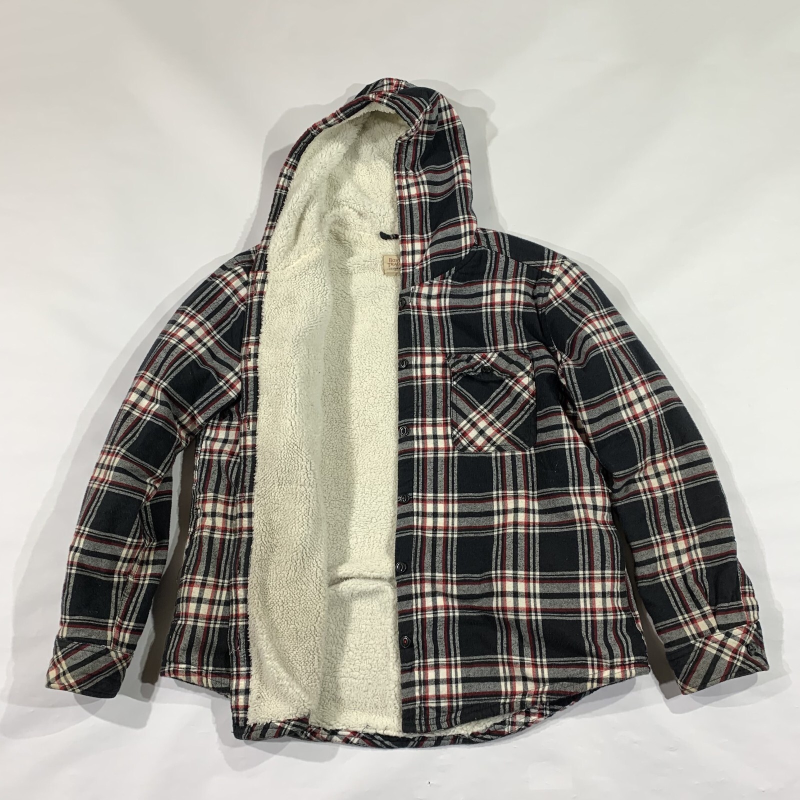 BOSTON TRADERS Jacket Womens Large Black Shacket Sherpa Lined Fleece Flannel  | eBay