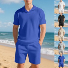 Mens Tracksuit 2-Piece Set Short Sleeve T Shirt Shorts Sweatsuit Outfit Set