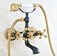 Balck Gold Brass Wall Mount Clawfoot Bath Tub Faucet With Hand Shower Mixer Tap