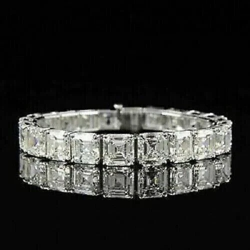 8Ct Accher Cut Lab Created Diamond Men's Tennis Bracelet 14K White Gold Plated - Image 3 of 3