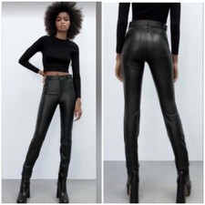 Zara Pants Black Faux Leather with ankle zipper Size Small 5427
