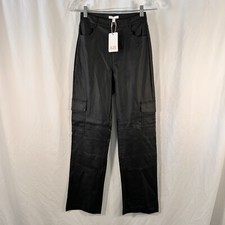 New Gianni Bini Faux Leather Pants Women's 1 Black Pockets High Rise Button Zip