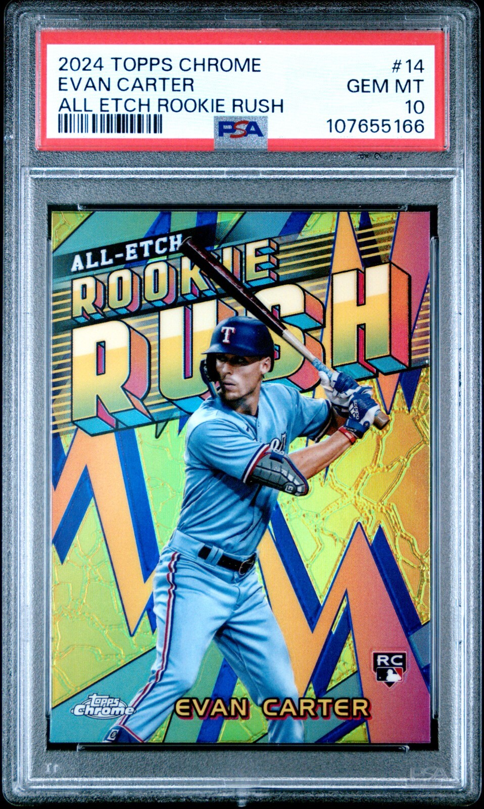 EVAN CARTER 2024 Topps Chrome #CERR-14 All Etch Rookie Rush SSP PSA 10 Rangers