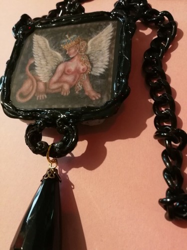 Gothic Jewelry Talisman Necklace Amulet Pendant Egyptian Sphinx Dark Queen Crown - Picture 3 of 24