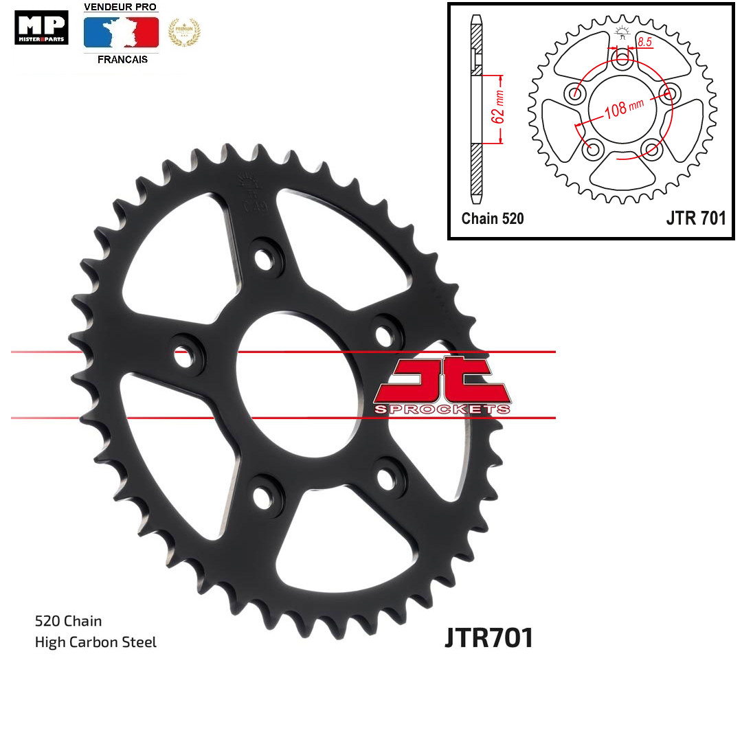 Couronne JTR 701 à 39 dents pour chaîne 520 de moto Aprilia RS 125