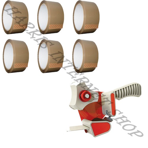 BUNDLE OF 1 PARCEL PACKAGING TAPE DISPENSER GUN + 6 ROLLS OF BROWN