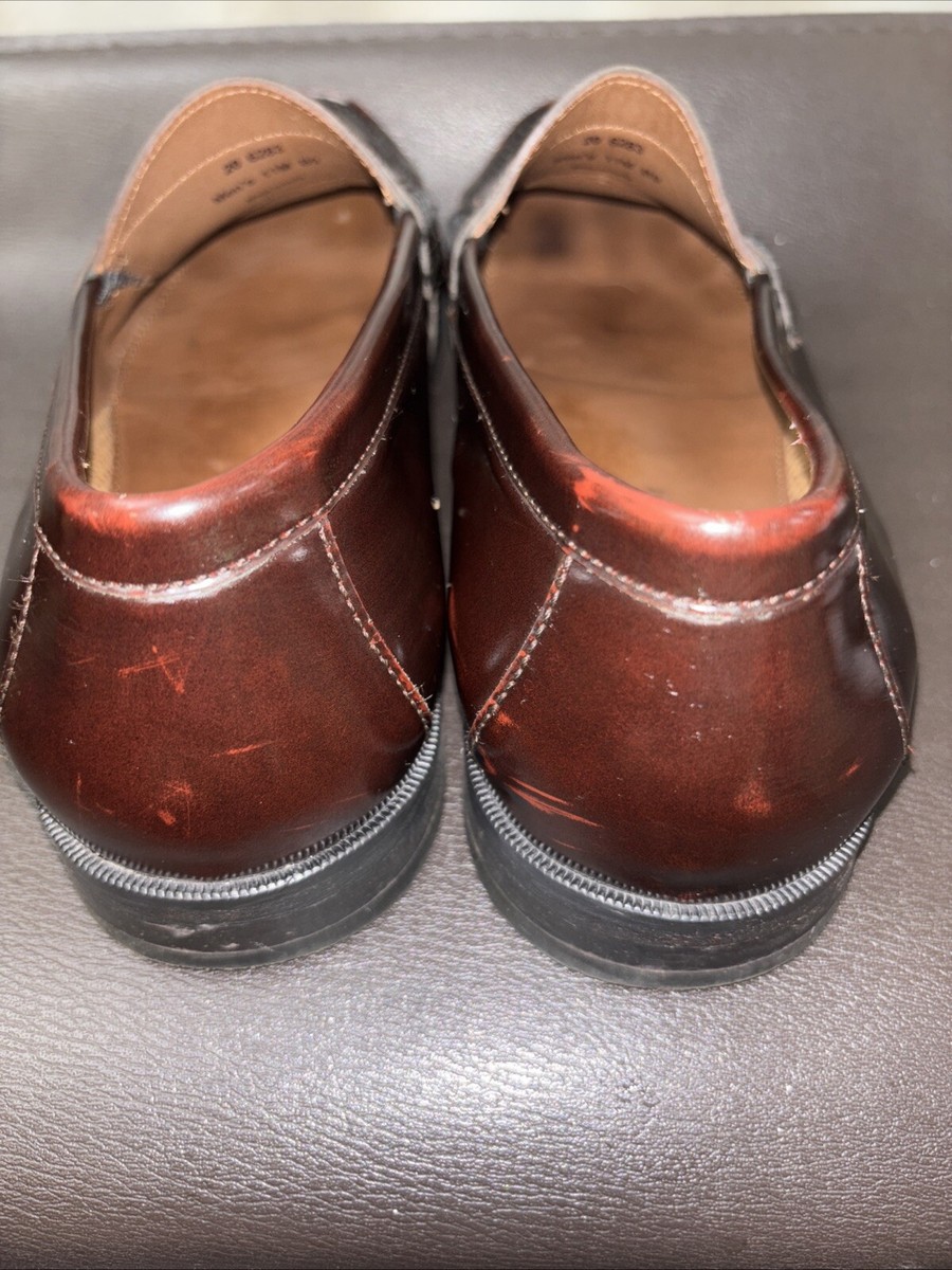 JOHNSON & MURPHY Mens Penny Loafers Burgundy Polished Panel 