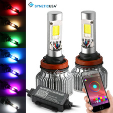 H11 Led Cob Headlight Fog Light Low Beam Rgb Bluetooth Phone Control