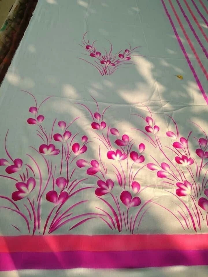 Handmade Brush Print Chiffon duptta– Soft,Natural flower Print Chiffon Dupatta - Image 2 of 4