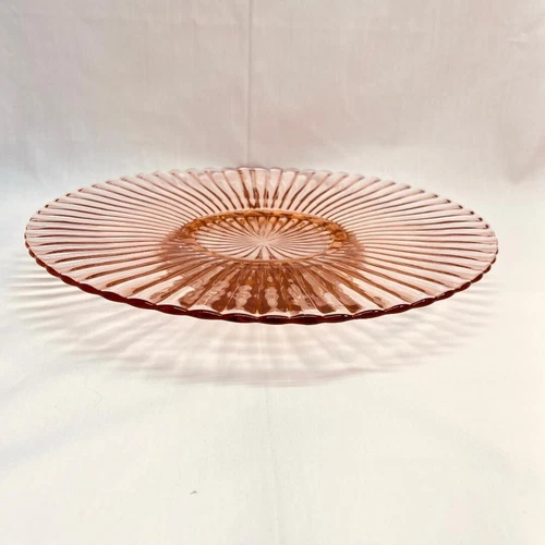 VTG Pink Carnival Depression Pedestal Serving Plate 3/4"Pedestalx12"Diax1 1/4"H