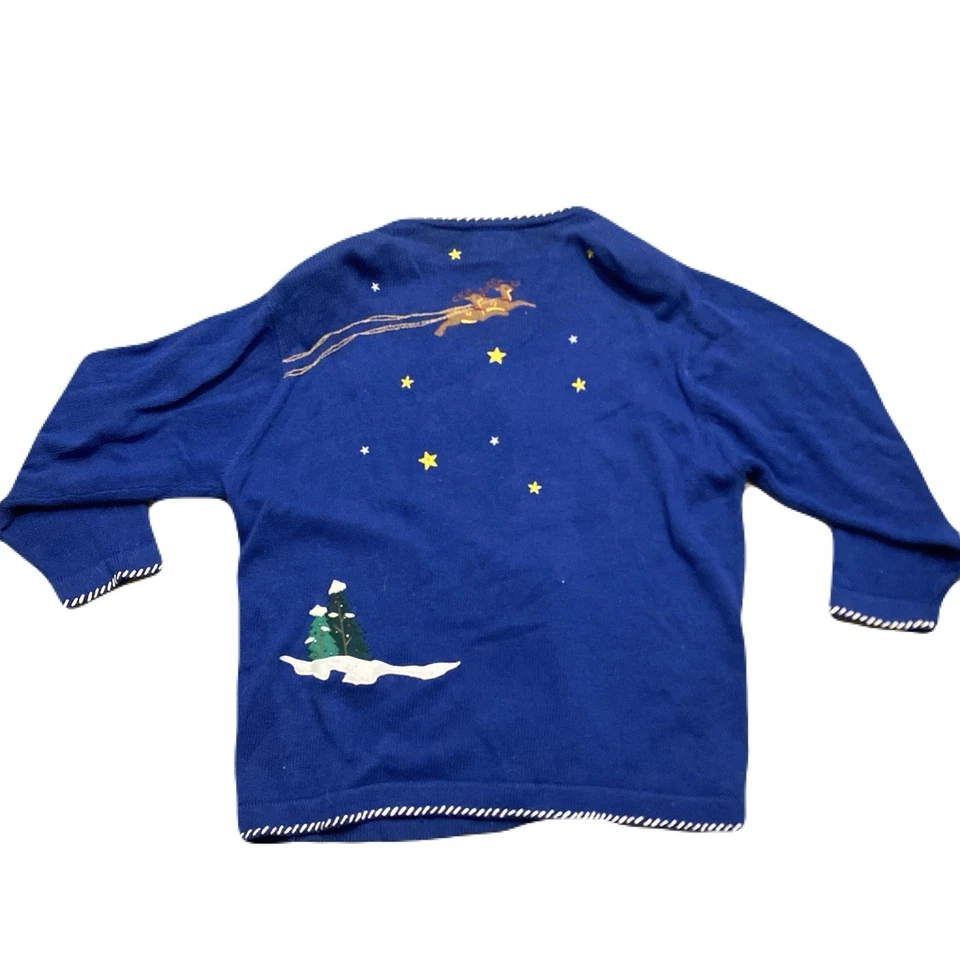 VTG The Quacker Factory Blue Embroidered Christmas Santa Sweater Women’s 3X - Image 3 of 4