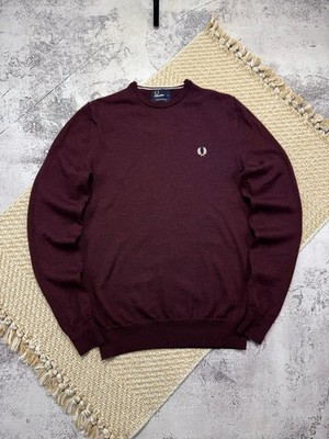 Fred Perry Sweater Mens Medium Burgundy Wool Pullover Crewneck Sweatshirt S