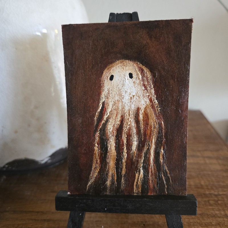 ACEO Original Ghost Painting Spooky Haunting Old World Folk Art 2.5 X 3.5 Mini