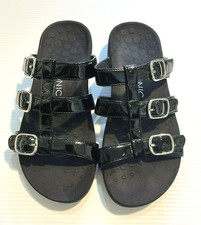 VIONIC MISA Three Straps Black Patent Slip On Mules Sandal 9W
