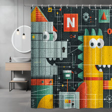 Abstract Geometric Faces Shower Curtain, Modern Graphic Print