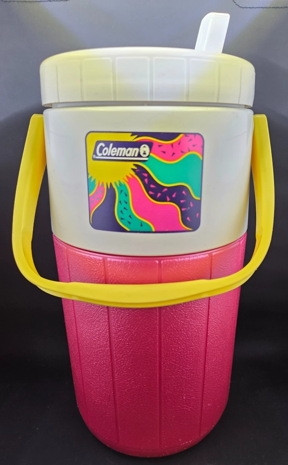 NICE! Vintage 1993 Retro Coleman Water Drink Cooler Jug 5590 Pink/Yellow Essence