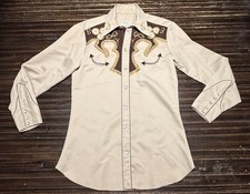 Vintage H Bar C Embroidered Western Cowboy Shirt Pearl Snap Rarity Detailed