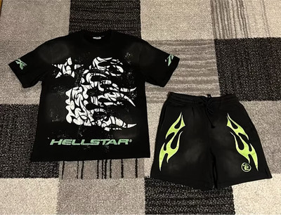 NEU Hellstar Shirt + Shorts Set gr. M, schwarz grün