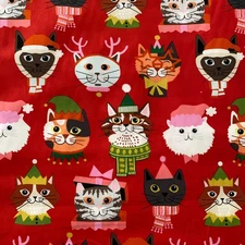 Alexander Henry Kitty Christmas Quilting Cotton Fabric Red Cats Holiday 1 yd BTY