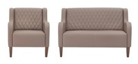 Designer Beige Ledergarnitur Modernes 2-Sitzer Sofa Ledersessel 2Tlg