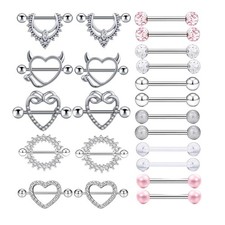 TIANCI FBYJS 11 Pairs Stainless Steel 14G Nipple (1.6mm), silver set 