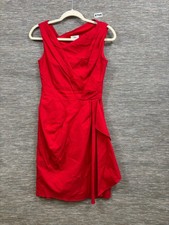 Suzi Chin For Maggy Boutique Dress Womens 2 Red Pleated Wrap Sheath Knee Length