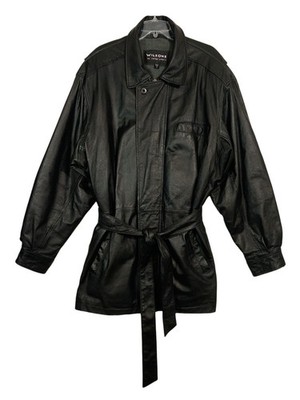Wilsons The Leather Experts Coat Womens 1X Black Belted Fleece Lined Vintage