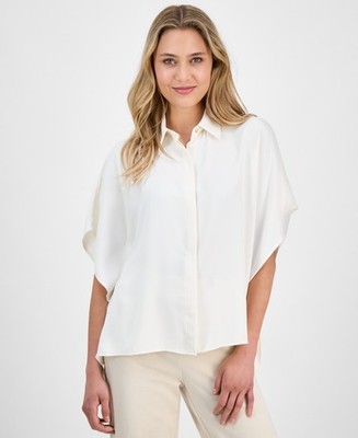 Anne Klein Dolman Sleeve Blouse Women's XS White Dove Point Collar Front Button