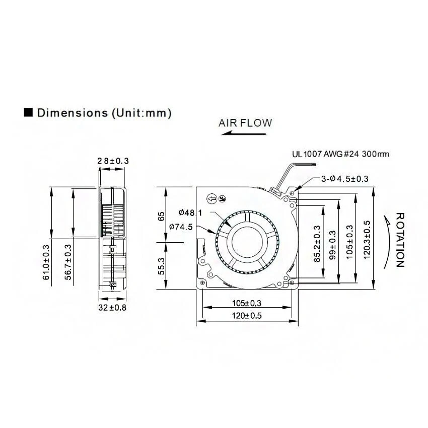 12032 120mm Radiallüfter 5V 12V 24VDC Radial Fan Regelbar Ausgewuchteter Lüfter - Bild 3 von 4