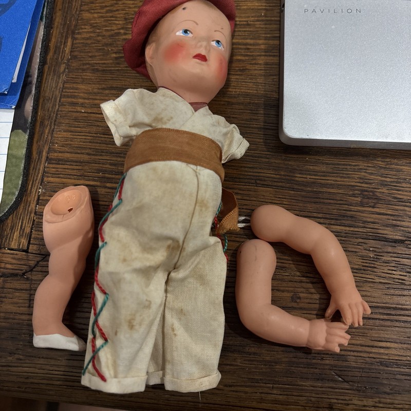 Antique Celluloid Boy Diol With Regional Costume And Hat   Repair Or Parts