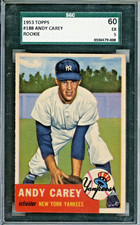 1953 Topps Andy Carey rookie baseball card, graded EX 5, #188 in the set Yankees. rookie card picture