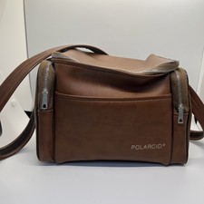 Polaroid Camera Case Vintage 70 s Zip Top 2 Side Pockets Brown Faux Leather