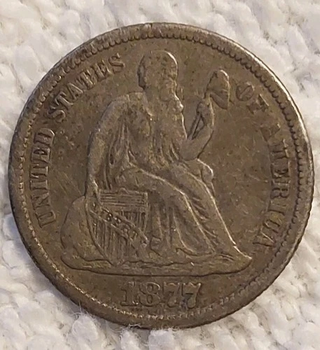 1877-CC 10c  Seated Liberty Silver Dime, well Circulated VF Condition
