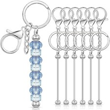 6 pcs beadable keychain bars blanks bead keychain metal for pendant di