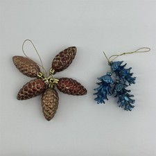 Lot of 8 Glass Pine Cones Ornaments 3.25  Brown and Blue Iridescent Glitter