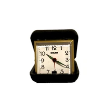 Equity Vintage Travel Alarm Clock Wind Up Fold Up Style in Black Case - Works
