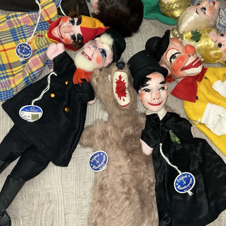 Lote de 10 marionetas de mano de juguete vintage de la RDA alemana Dresdner Kunstlermuppe años 60 raras Foto 3 de 4