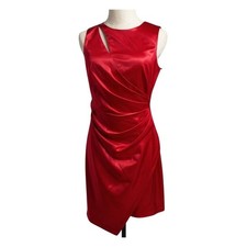 Vince Camuto Red Satin Ruched Faux Wrap Sheath Dress Size 6 NEW Holiday