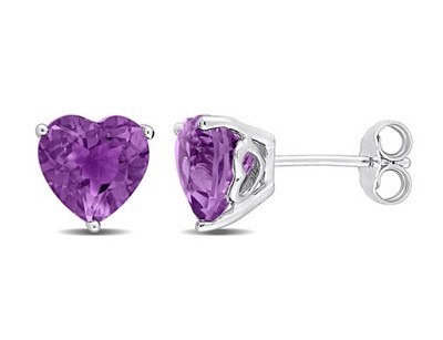 3,34 Karat (ctw) Amethyst Herzschliff Solitär Ohrstecker Sterlingsilber