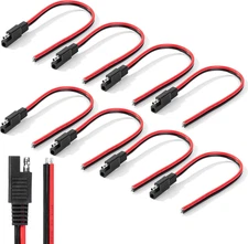 8 Pack 12 Inch SAE Connector 14 AWG, 2 Pin Single Plug Connector, Copper Wire