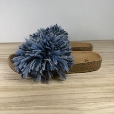 UGG Womens  Sandals Cindy Slide Blue Pom Pom Cork Sole UK 5.5 EU 38 Flip Flops