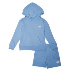 New Balance Kids 2Pc Fleece Hoodie/Sweat Short Set Unisex Blue Size Medium 5/6