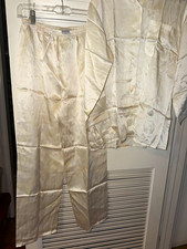 Vintage Pure Silk 2 Piece Pajama Set Ivory Off-White Floral Miss Meng NWOT sz M