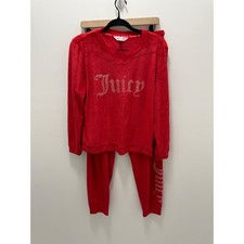 Juicy Couture Red Velour Pajama Set Rhinestone Logo Sleepwear 2pc Womens M