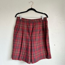 Pendleton Vintage Women Red Gray Plaid 100 Wool Shorts Preppy Fall Size 14 EUC