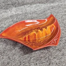 Vintage California Ceramic Company Leaf Ashtray 2507 Orange Red Drip Glaze MCM