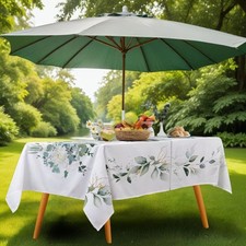 Summer Outdoor Tablecloth with Umbrella Hole and Zipper Eucalytpus Water Color