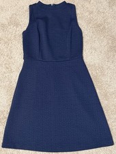 Ann Taylor Loft Size 4 Navy Blue Sleeveless Dress Circle Pattern Back Zip Work